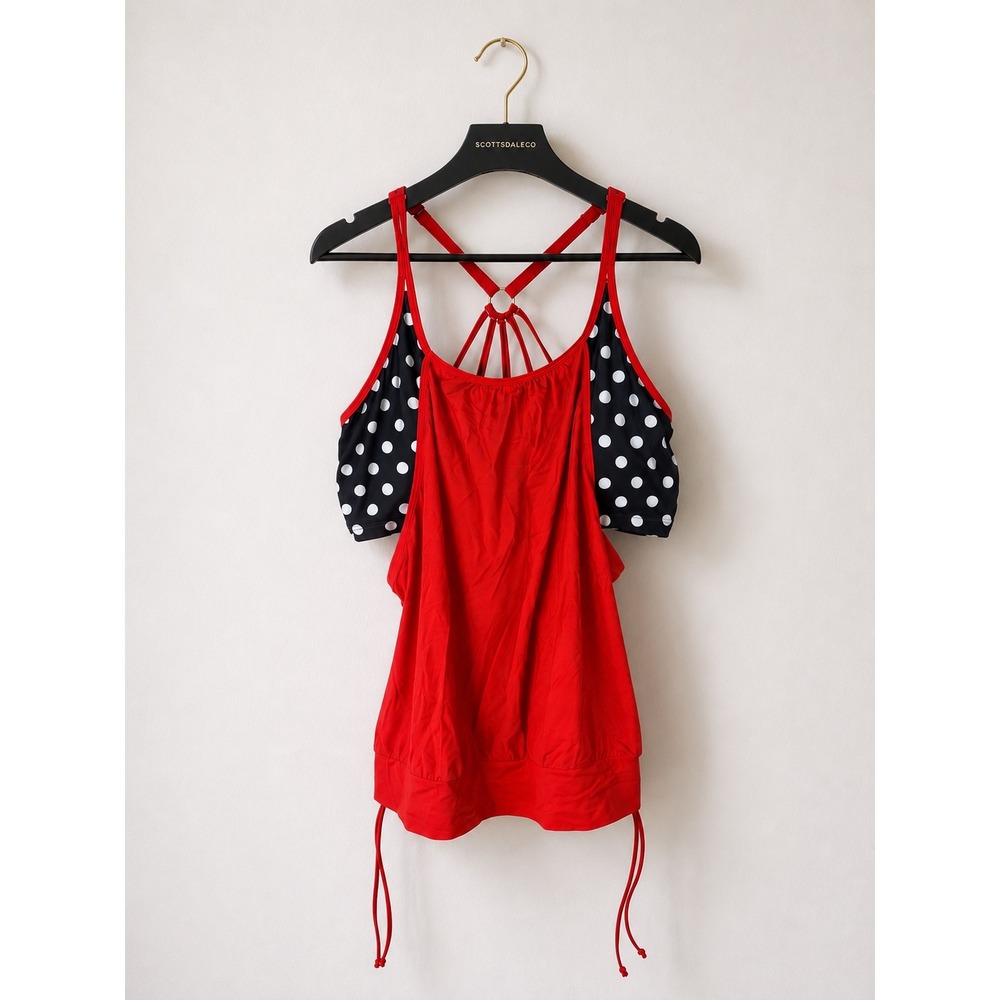 Holipick Tankini Swimsuit Womens 18W Red Polka Dot‎ Strappy Blouson Swim Top NWT